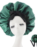 Black ribbon shower cap-dark green / M56-58cm