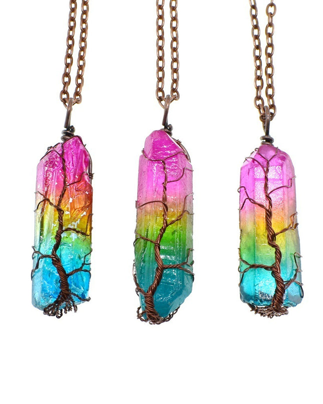 Hot Selling Stone Crystal Pillar Tree Of Life Pendant Ins Fashion Necklace