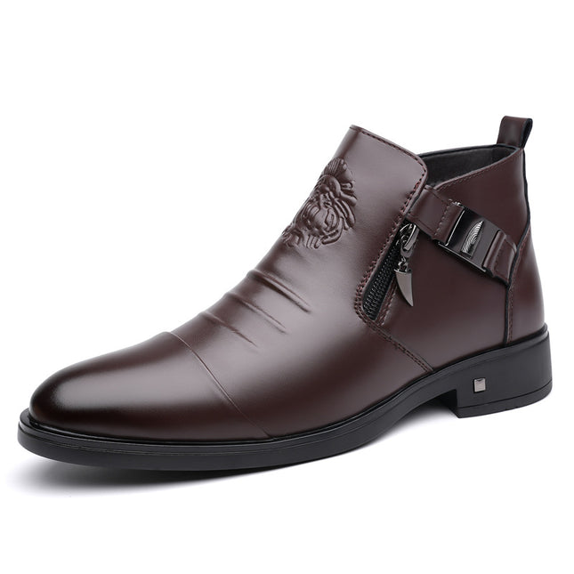 Retro Leather Ankle Boots with Side Chain