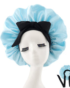 Black ribbon shower cap-sky blue / M56-58cm