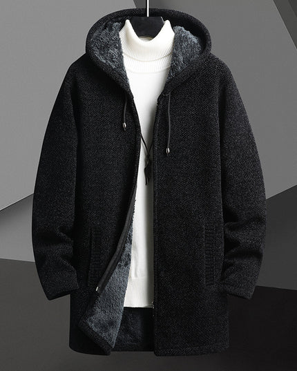 Men's Fleece-Lined Hooded Knit Cardigan