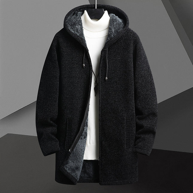Men's Fleece-Lined Hooded Knit Cardigan