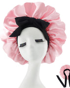 Black ribbon shower cap-rose gold / M56-58cm