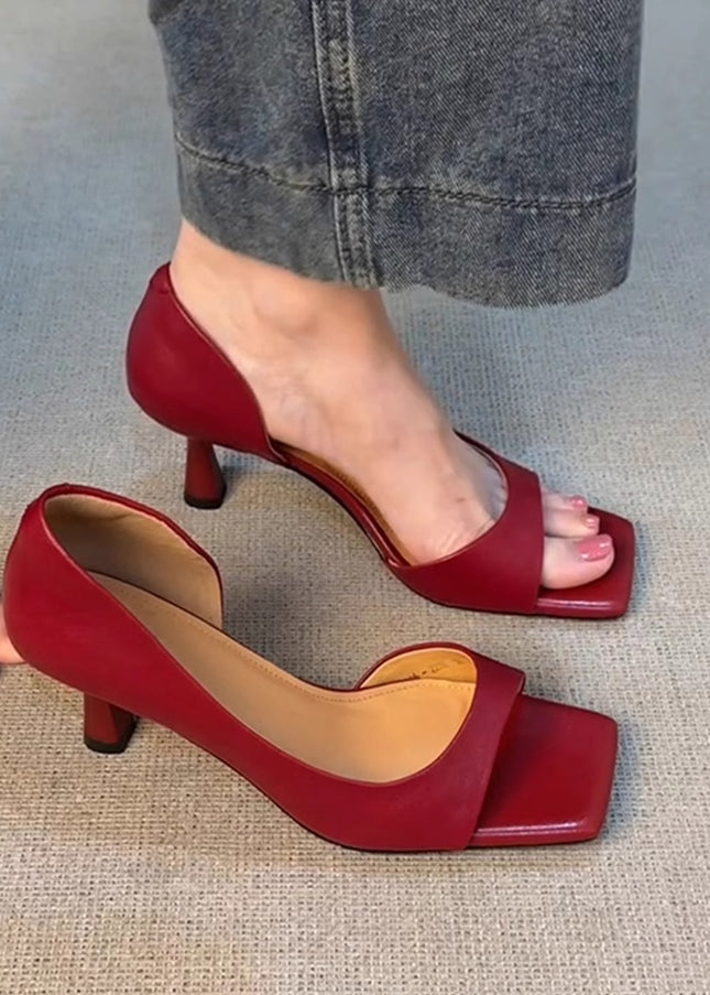 Women's Genuine Leather One-Strap Sandals French Retro Square Toe