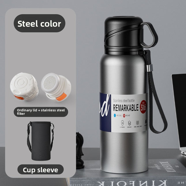 Double-Lid Stainless Steel Insulated Water Bottle