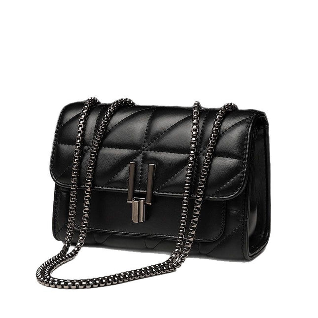 Embroidered Chain Lock Shoulder Bag
