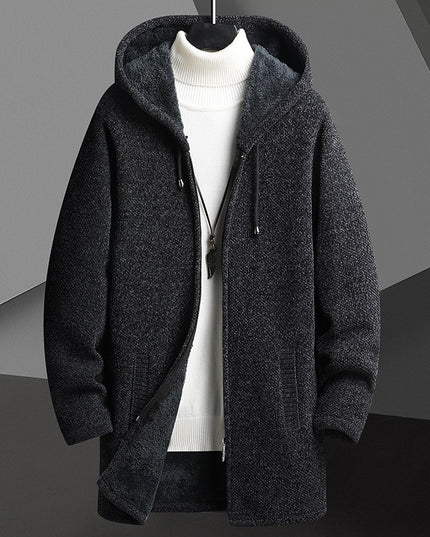 Men's Fleece-Lined Hooded Knit Cardigan