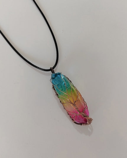 Hot Selling Stone Crystal Pillar Tree Of Life Pendant Ins Fashion Necklace