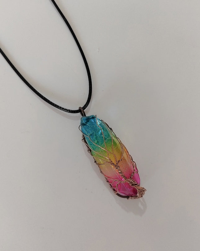 Hot Selling Stone Crystal Pillar Tree Of Life Pendant Ins Fashion Necklace
