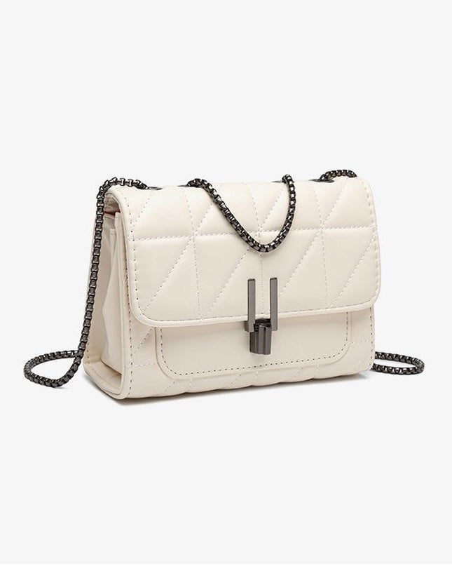 Embroidered Chain Lock Shoulder Bag