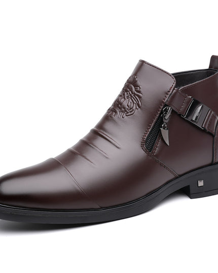 Retro Leather Ankle Boots with Side Chain