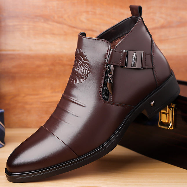 Retro Leather Ankle Boots with Side Chain