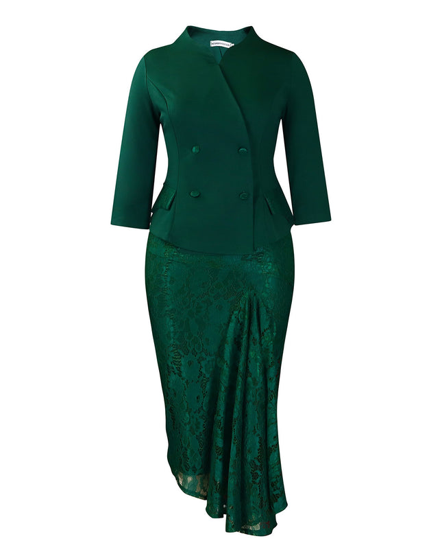 Long Sleeve Top Lace Package Hip Skirt Two-piece Set African Suit
