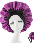 Black ribbon shower cap-dark purple / M56-58cm