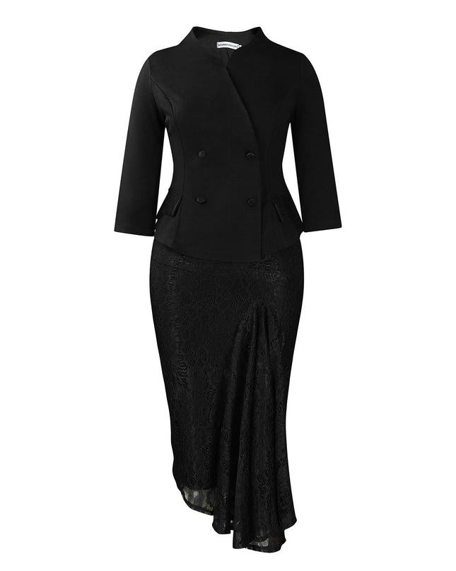 Long Sleeve Top Lace Package Hip Skirt Two-piece Set African Suit
