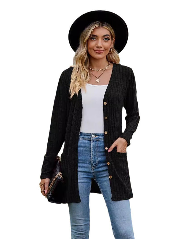 Cotton Solid Color Long Sleeve Women's Cardigan Jacket