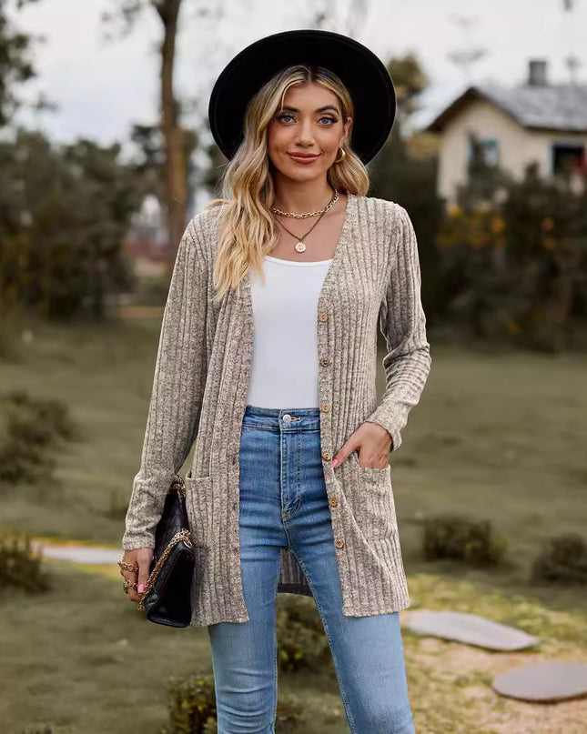 Cotton Solid Color Long Sleeve Women's Cardigan Jacket