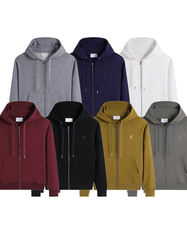Hooded Cardigan 2025 Autumn And Winter Love Embroidery Solid Color Cross-border Trendy Brand Zipper Sweatshirt