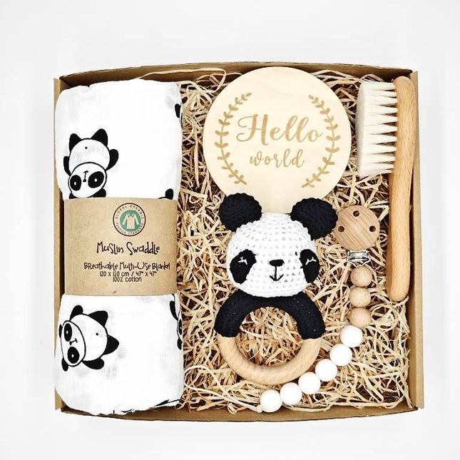 Logo Engraved Baby Crochet Wooden Rattle Set