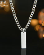 Steel color (cuban chain) necklace / Engraved picture (customized according to the drawing)