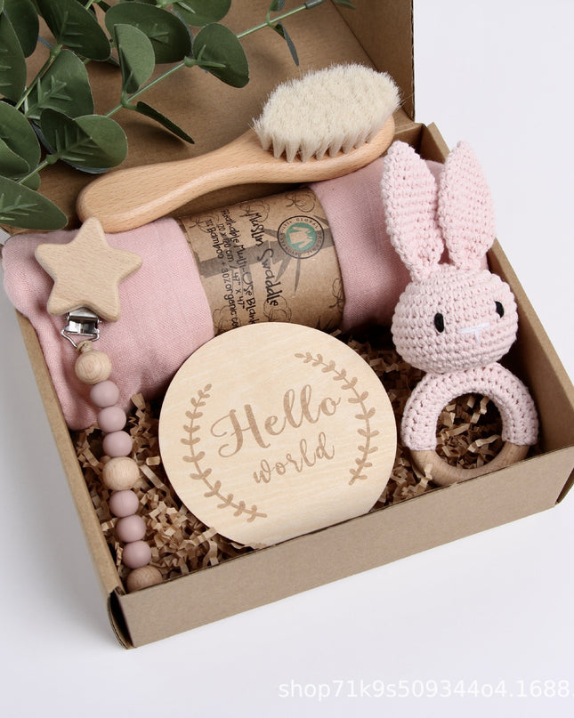 Logo Engraved Baby Crochet Wooden Rattle Set