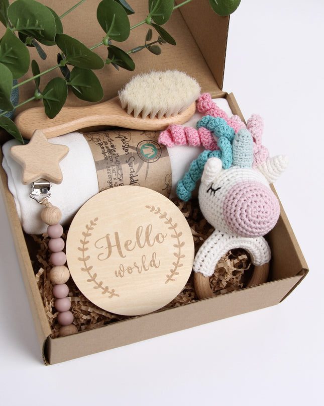 Logo Engraved Baby Crochet Wooden Rattle Set