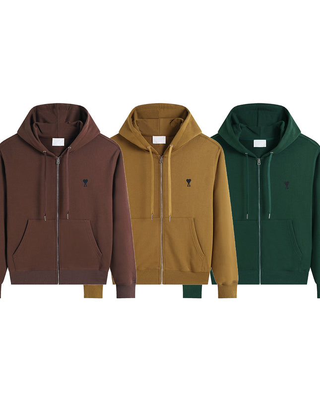 Hooded Cardigan 2025 Autumn And Winter Love Embroidery Solid Color Cross-border Trendy Brand Zipper Sweatshirt