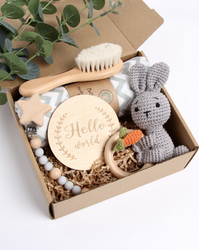 Logo Engraved Baby Crochet Wooden Rattle Set