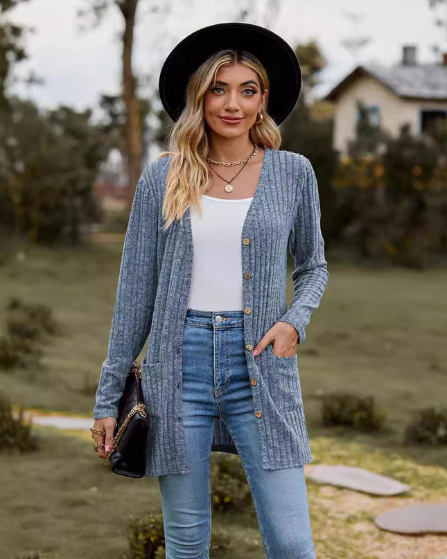 Cotton Solid Color Long Sleeve Women's Cardigan Jacket