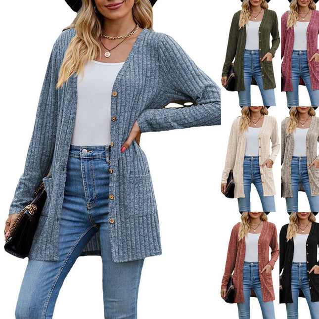 Cotton Solid Color Long Sleeve Women's Cardigan Jacket