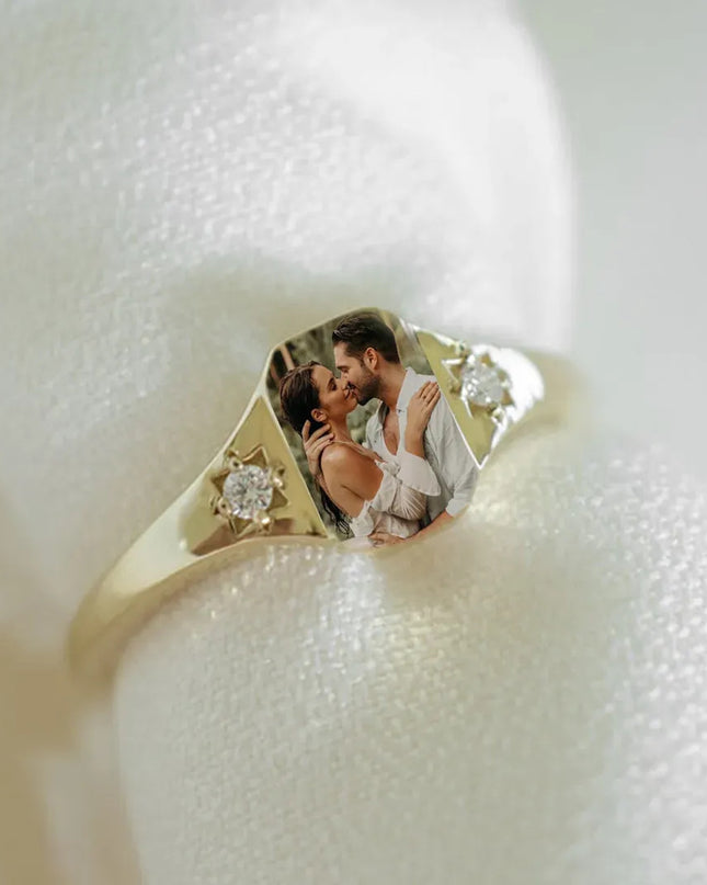 Amazon Hot-selling Uv Color Printing Ring Photo Ring Personalized Birth Stone Photo Factory Direct Sales