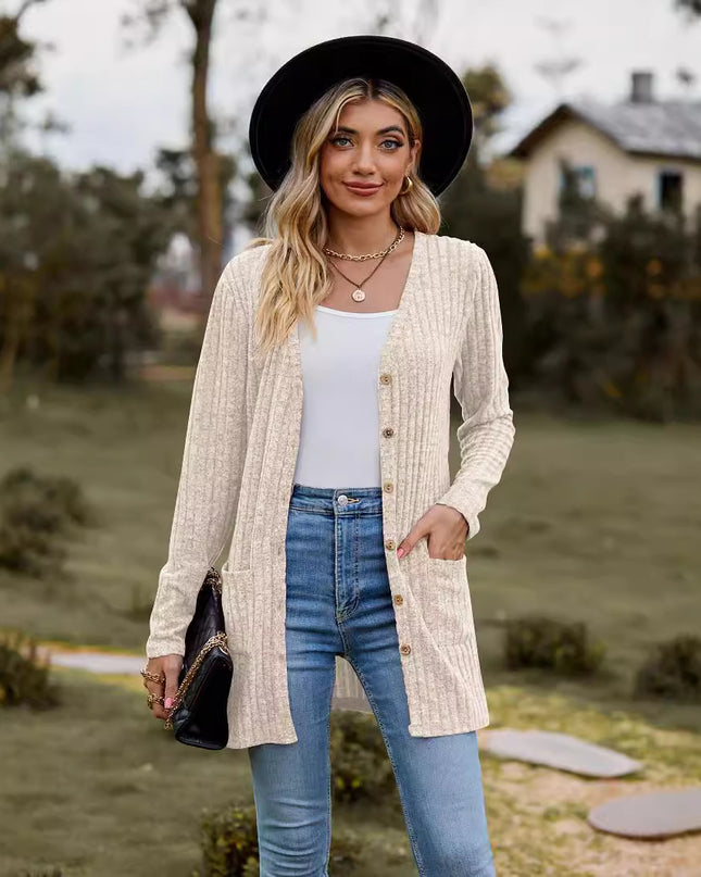 Cotton Solid Color Long Sleeve Women's Cardigan Jacket