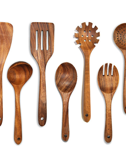 Household Acacia Wood Kitchenware Suit Teak Long Handle Soup Spoon Wooden Colander Non-stick Pan Shovel Wholesale