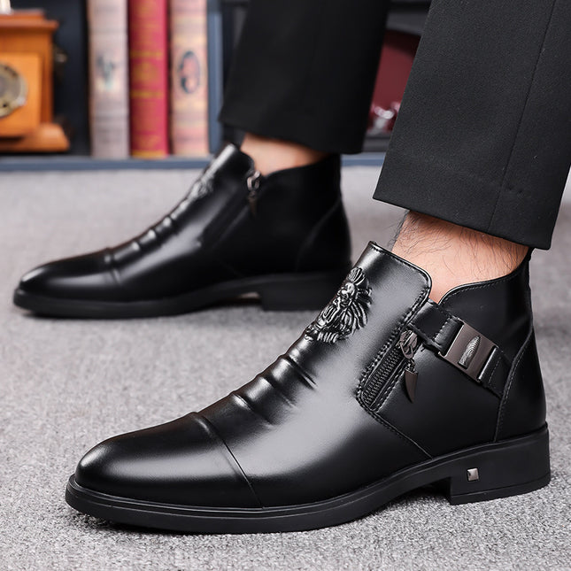 Retro Leather Ankle Boots with Side Chain
