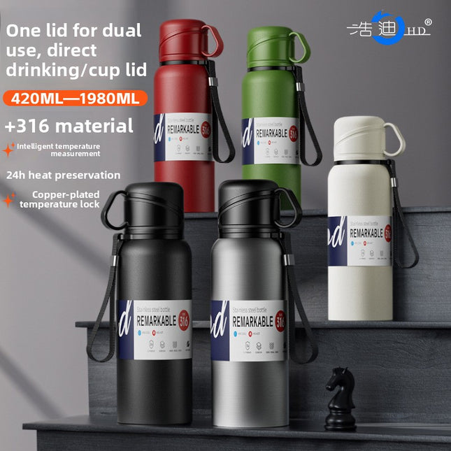 Double-Lid Stainless Steel Insulated Water Bottle