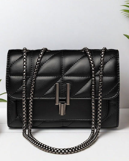 Embroidered Chain Lock Shoulder Bag