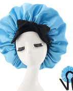 Black ribbon shower cap-lake blue / M56-58cm