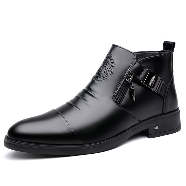 Retro Leather Ankle Boots with Side Chain