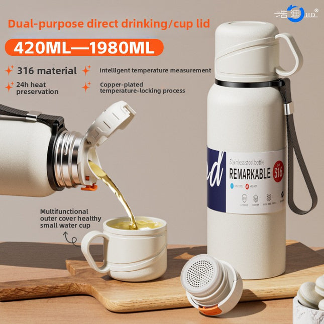 Double-Lid Stainless Steel Insulated Water Bottle