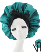 Black ribbon shower cap-malachite green / M56-58cm