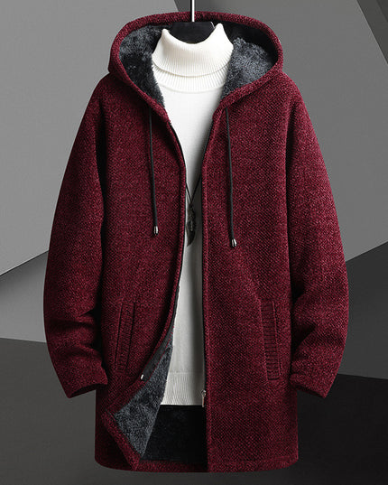 Men's Fleece-Lined Hooded Knit Cardigan