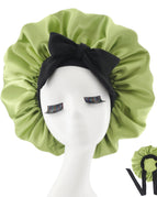 Black ribbon shower cap-grass green / M56-58cm