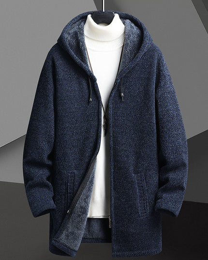 Men's Fleece-Lined Hooded Knit Cardigan