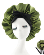 Black ribbon shower cap-military green / M56-58cm