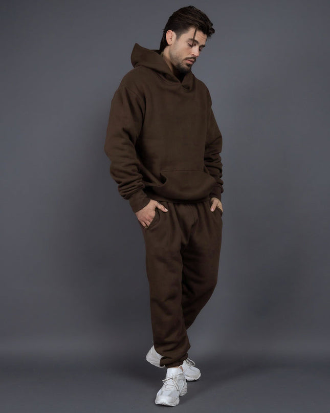 Men's Casual Loose Solid Color Hooded Sweatshirt Pants