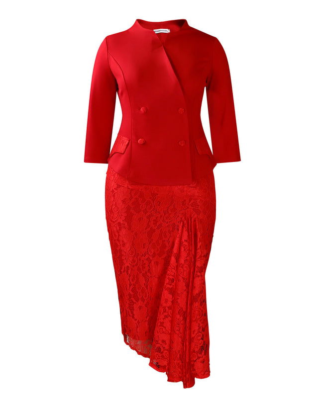 Long Sleeve Top Lace Package Hip Skirt Two-piece Set African Suit